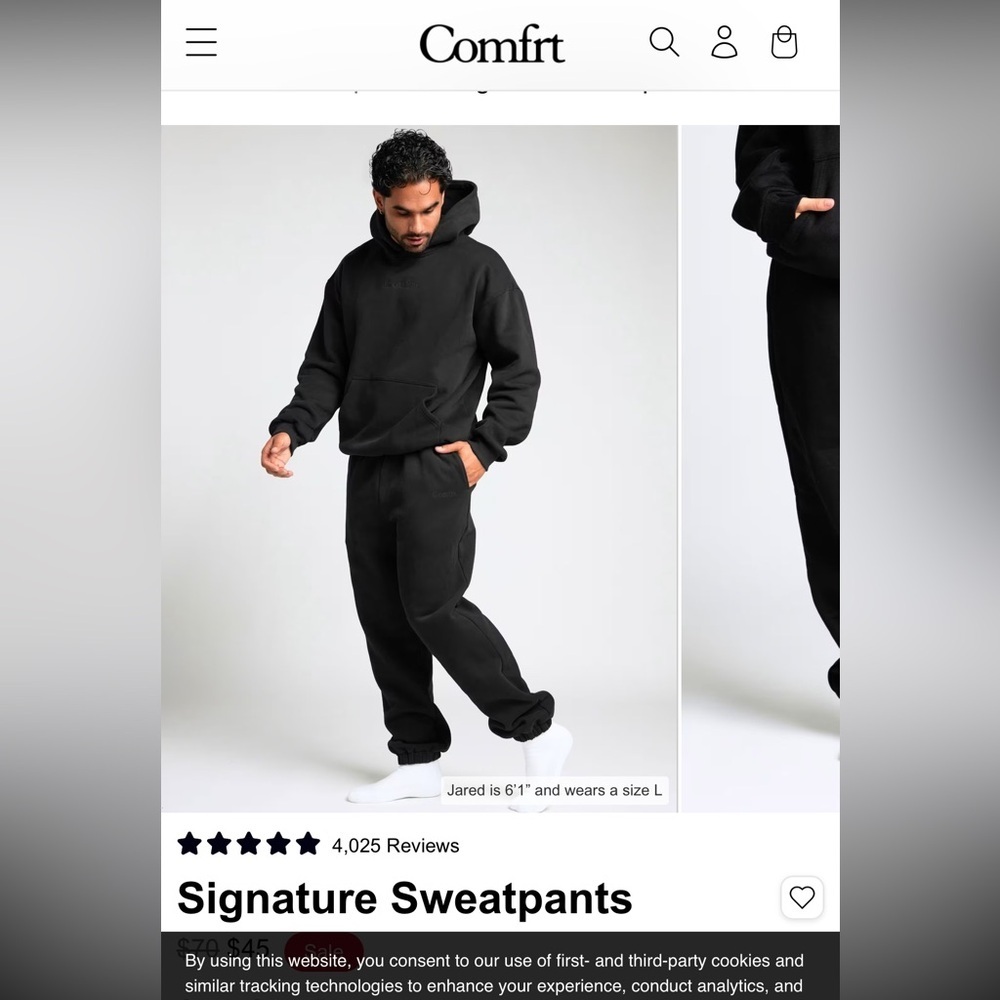 Comfrt Signature Sweatpants NWT Small Unisex Black sweatpants cropped MSRP $70 - Picture 3 of 6